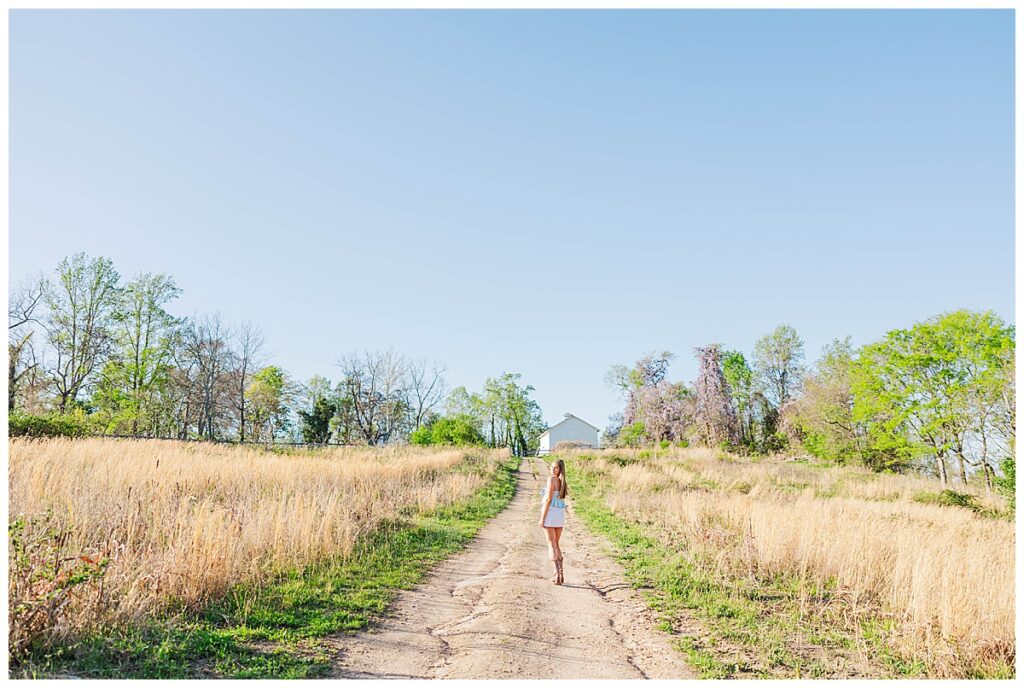 pink dress in the field at the Preserve at Dundee