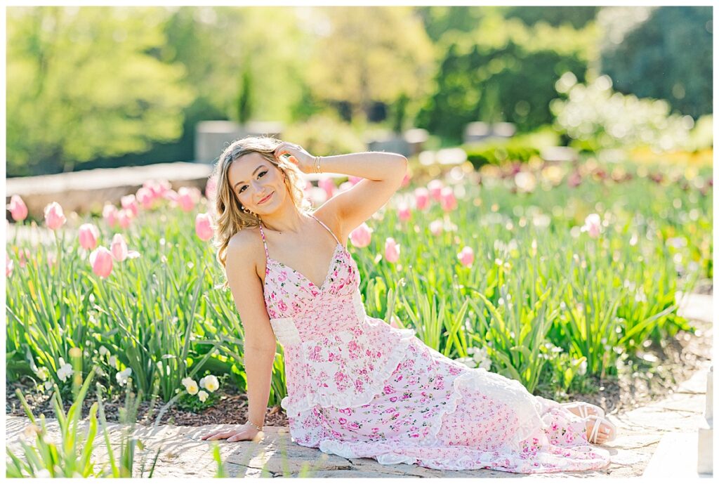 spring senior session at Maymont Park | Pink Alter'd State dress | Richmond senior photographer